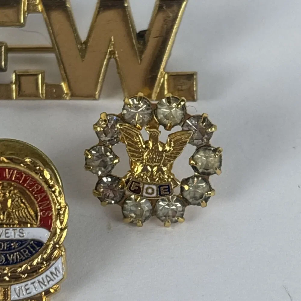 VFW, AMVets WWII, FOE 4 Pins Fraternal Order of the Eagles Small Pins